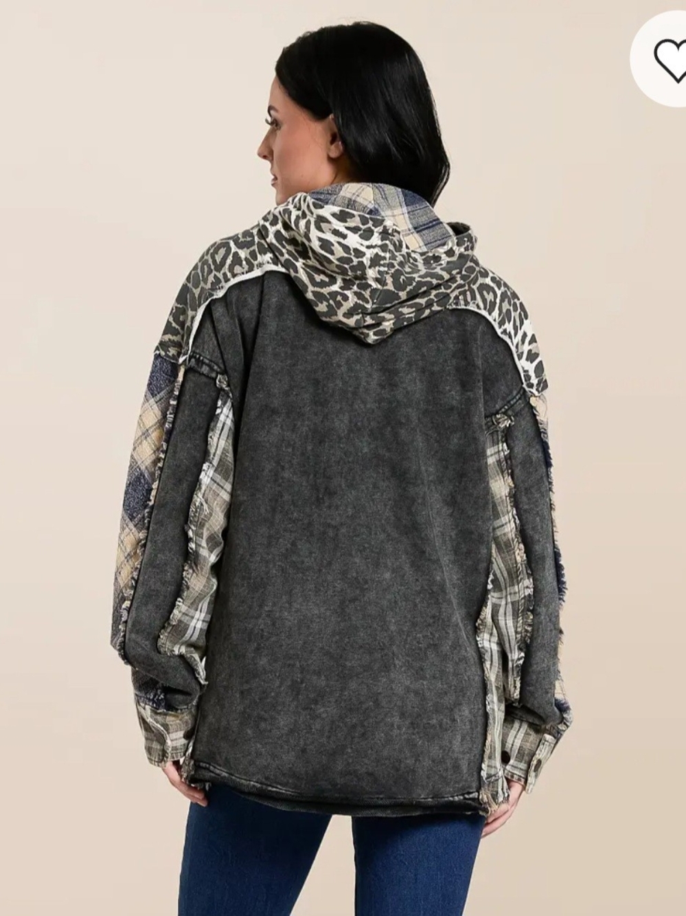 Womens Mixed Cheetah Hooded Shacket - Picture 4 of 7